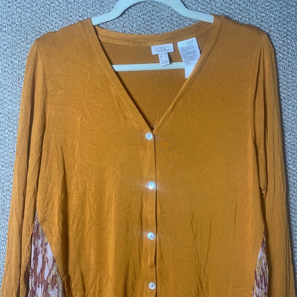 LOGO Lori Goldstein Womens Shirt‎ Size Medium Yellow Stretch Chiffon Back Casual - Picture 3 of 10